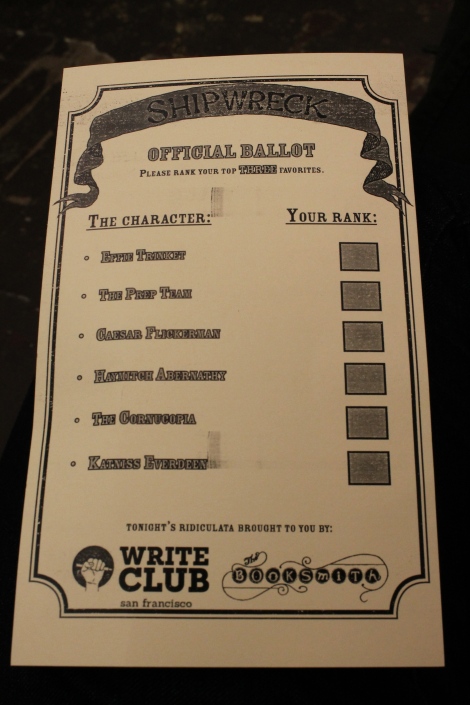 Voting ballot for Shipwreck: The Hunger Games.